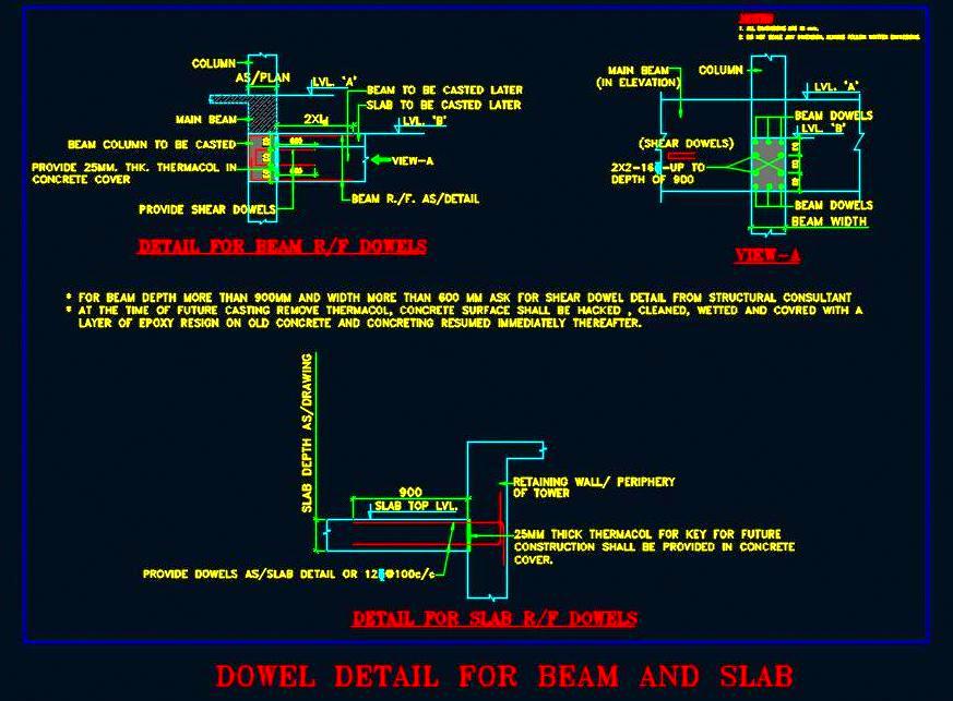 Beam and Slab Reinforcement Dowel Design - AutoCAD DWG